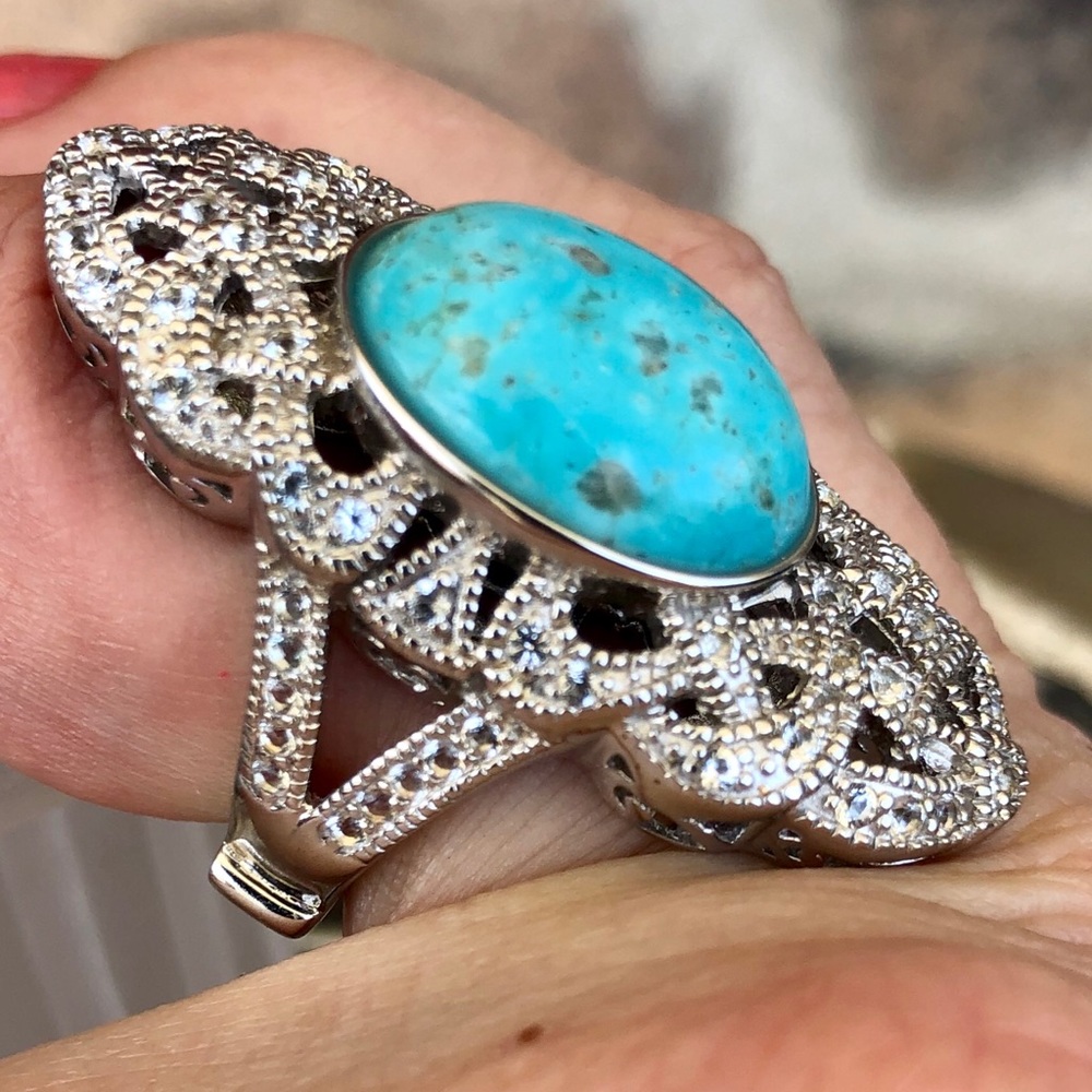 Dallas Prince Turquoise & Topaz Split Shank Ring 7